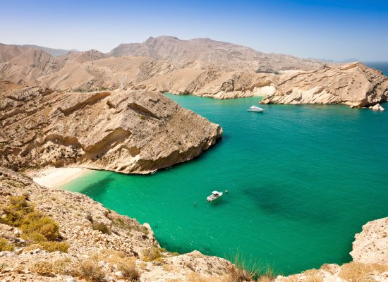 'Beautiful hidden beach between rocks at the coast of Oman,