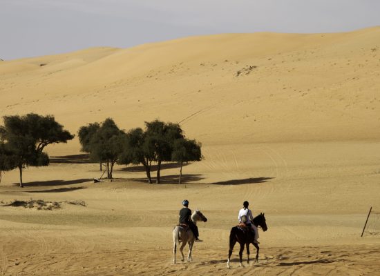 Two Horseman is seen wandering the wide desert